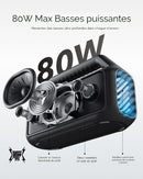 soundcore Boom 2 Haut-parleur d'extérieur 80 W, caisson de bassup 2.0, 24 heures d'autonomie, étanchéité IPX7, flottant, lumières RVB, USB-C, égaliseur personnalisé, Bluetooth 6.0, portable, camping, plage et arrière-cour - noir