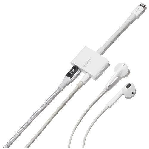 Adaptateur Lightning vers 3,5 mm/Lightning Audio + Charge RockStar de Belkin - Blanc