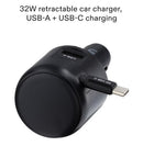 Chargeur de voiture USB-C/USB à charge rapide et double port onn avec câble USB-C rétractable intégré