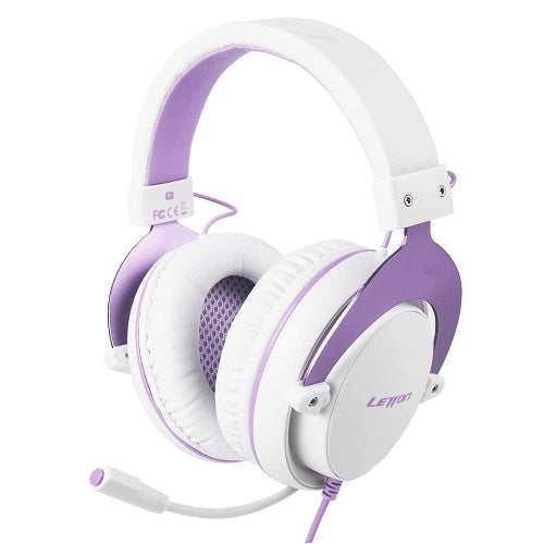 LETTON Casque de Gaming stéréo pour PS4, Xbox One, Switch avec Microphone antibruit - Ajustement du Volume - Mémoire Douce sur pour Mac, Ordinateur Portable (Violet-Blanc)