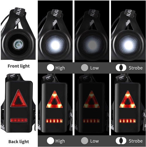 Lumières de sécurité LED pour course à pied, jogging, marche, course à pied, batterie rechargeable par USB avec sangle réglable