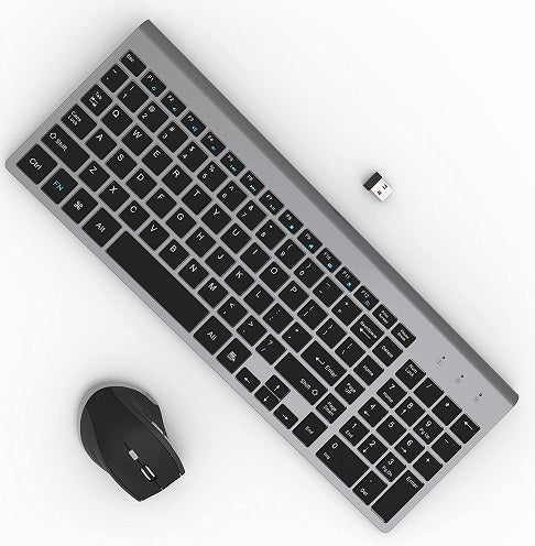 Ensemble clavier et souris sans fil 2,4 G ultra fin et élégant - Haute précision 1600 DPI - Souris sans fil pour PC Windows, ordinateur de bureau, ordinateur portable, Smart TV